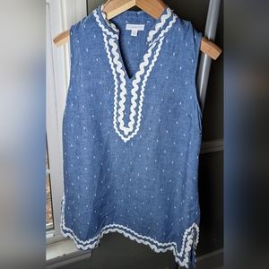 S 99% linen Charter Club sleeveless split-neck blouse.